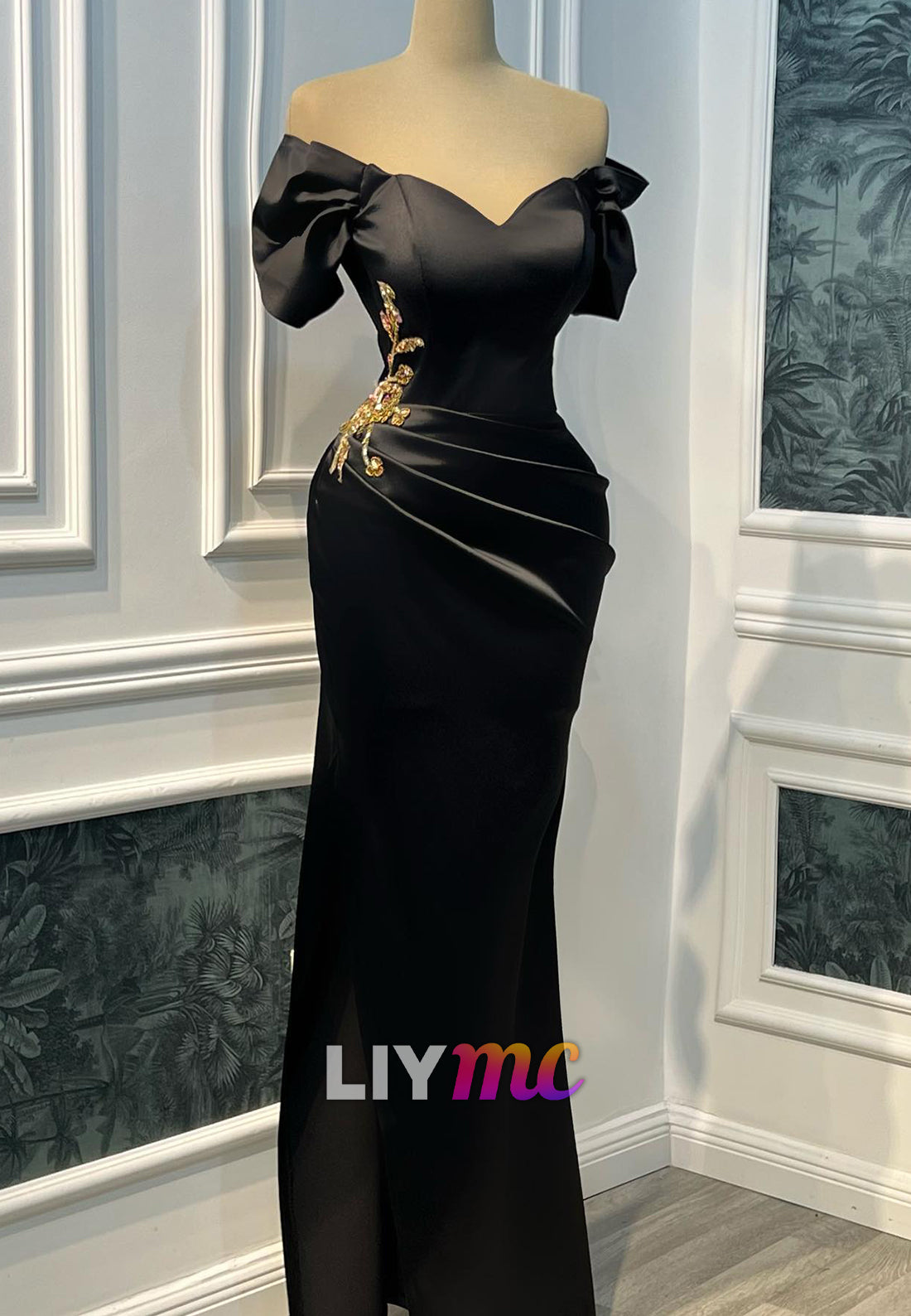 Sweetheart Cap Sleeves Appliques Mermaid Evening Dress