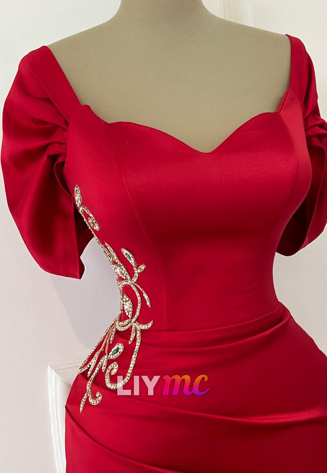 Sweetheart Cap Sleeves Appliques Mermaid Evening Dress