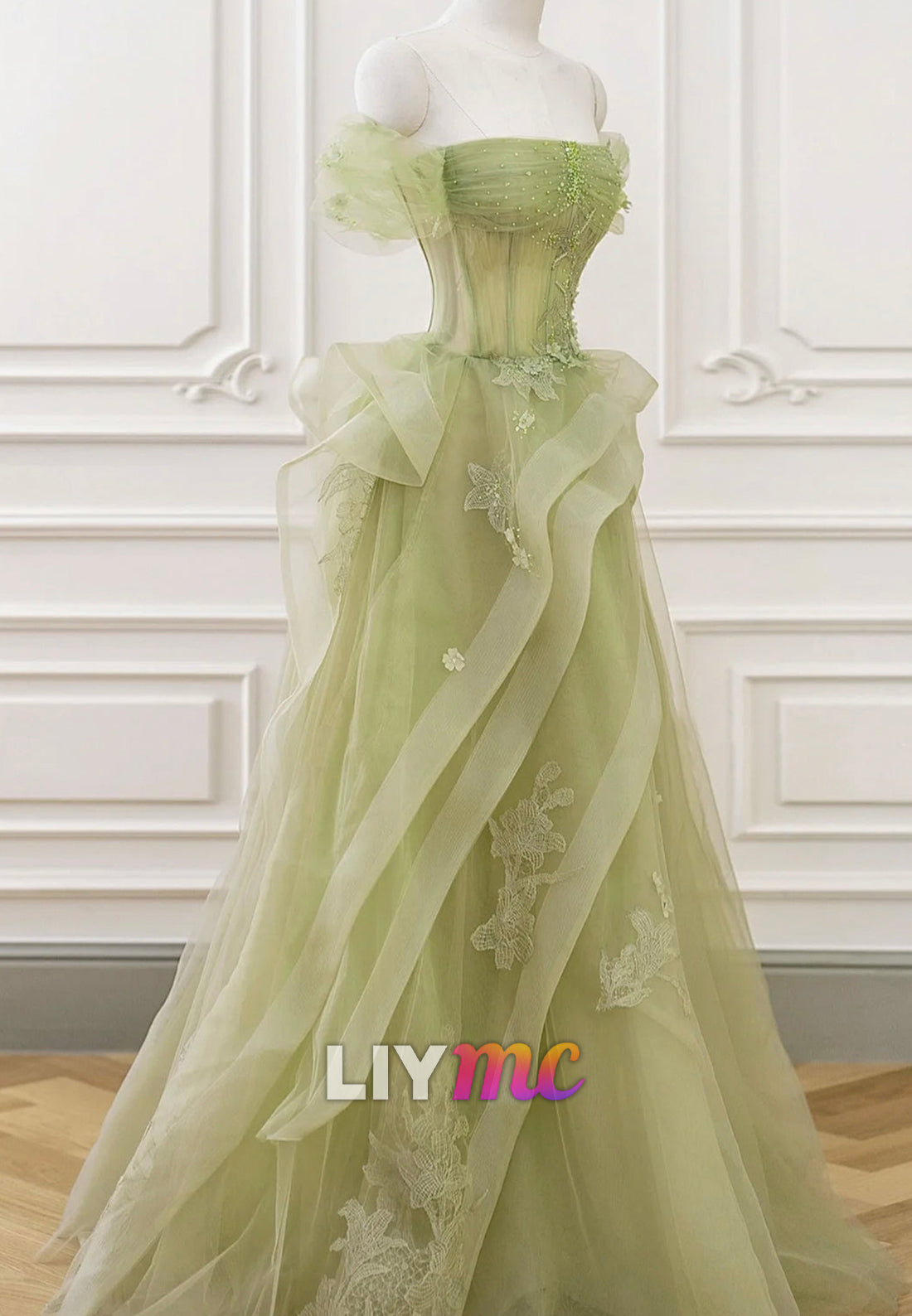 Sweetheart Cap Sleeves Floral Prom Dress Tulle A-Line Party Dress