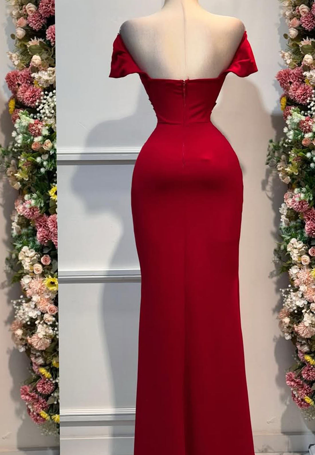 Sweetheart Cap Sleeves Pleated Side Slit Sheath Prom Dress