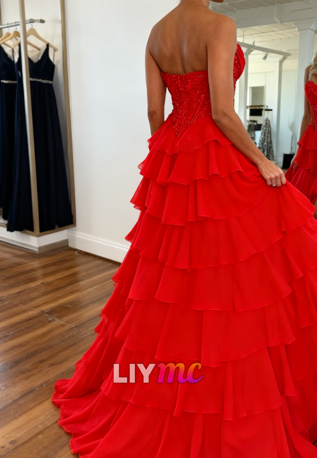Sweetheart Chiffon Tiered Ball Gown Prom Dress