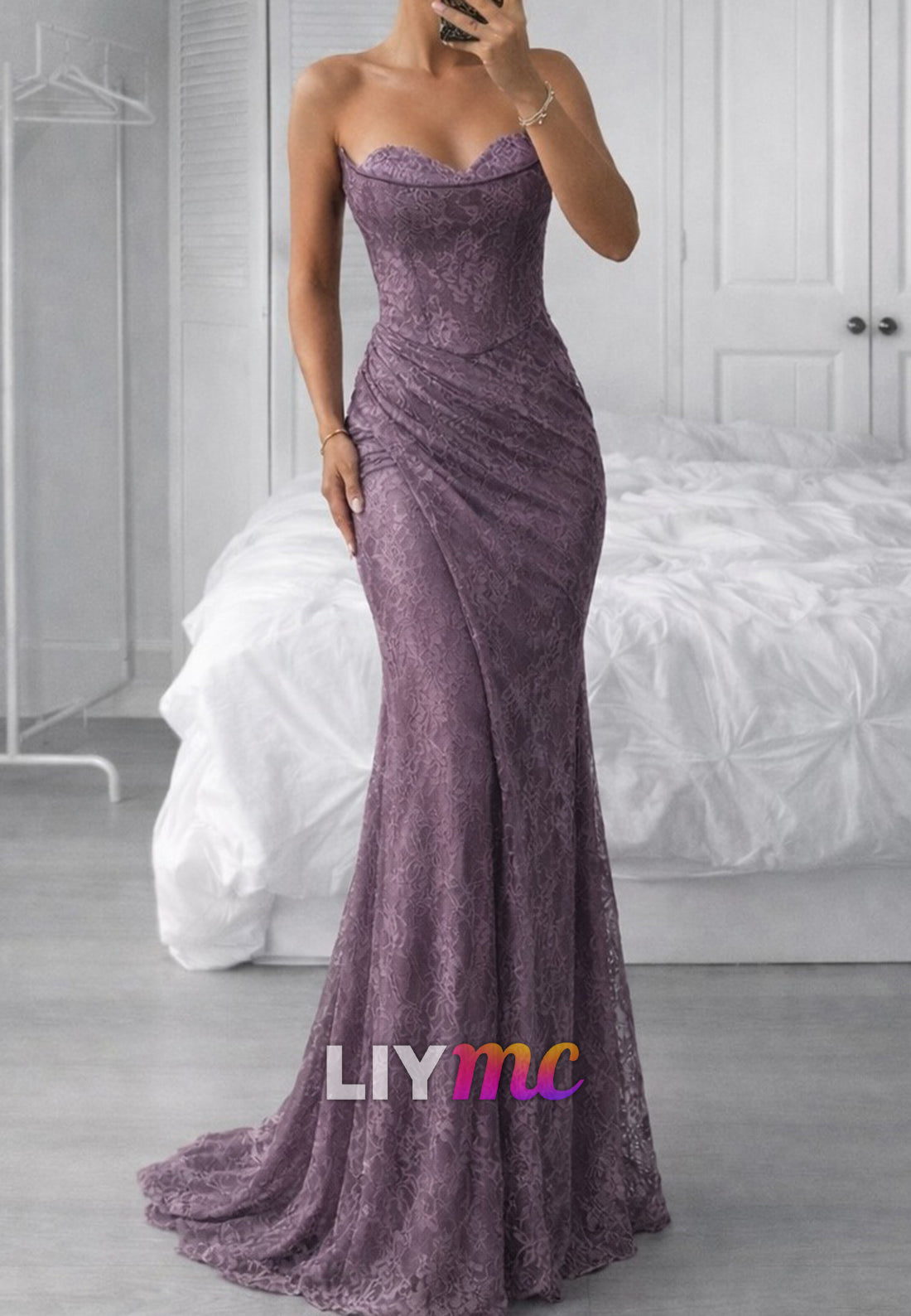 Sweetheart Corset Lace Appliques Mermaid Prom Dress