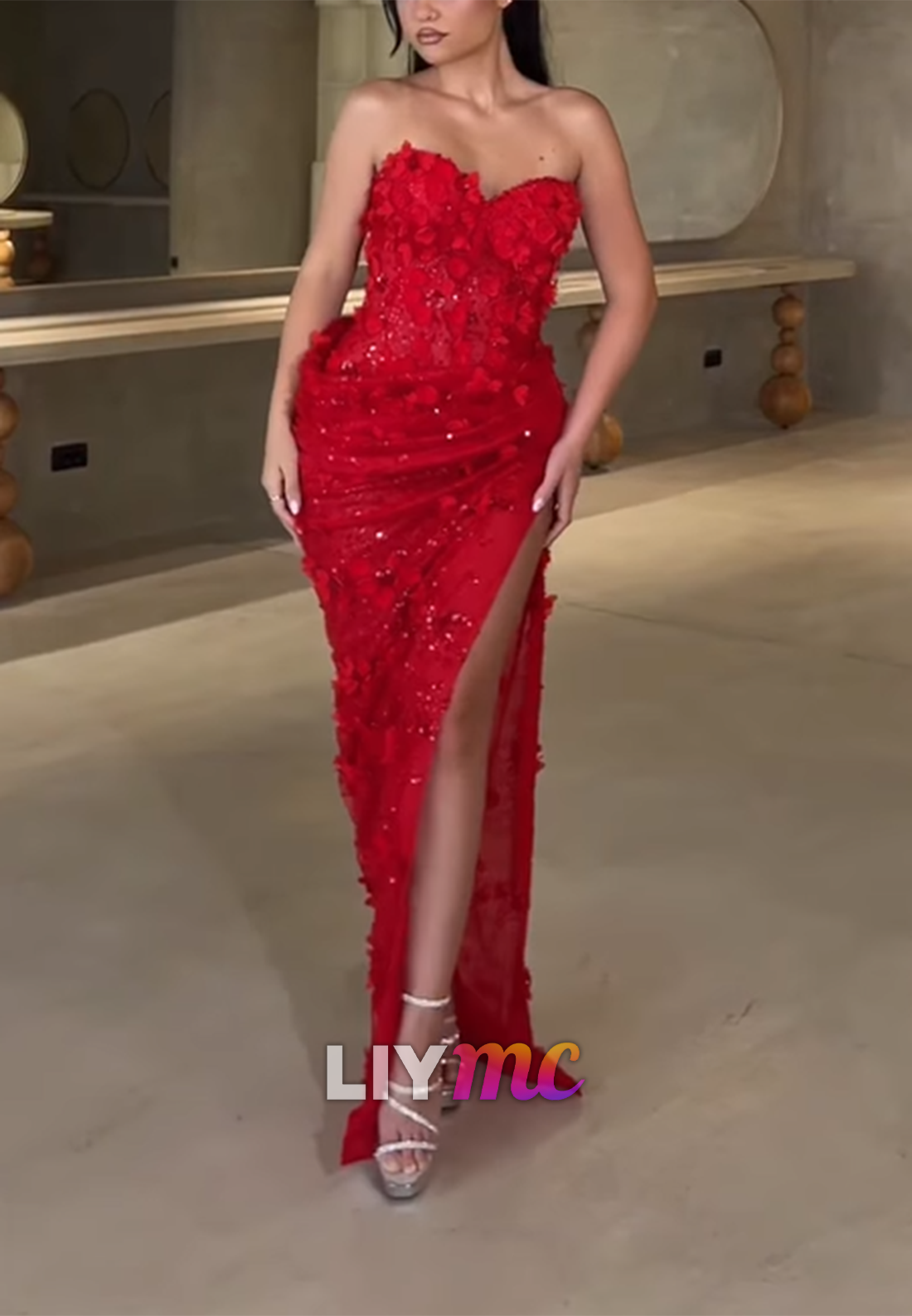 Sweetheart Floral Embellished Sheath Prom Dress