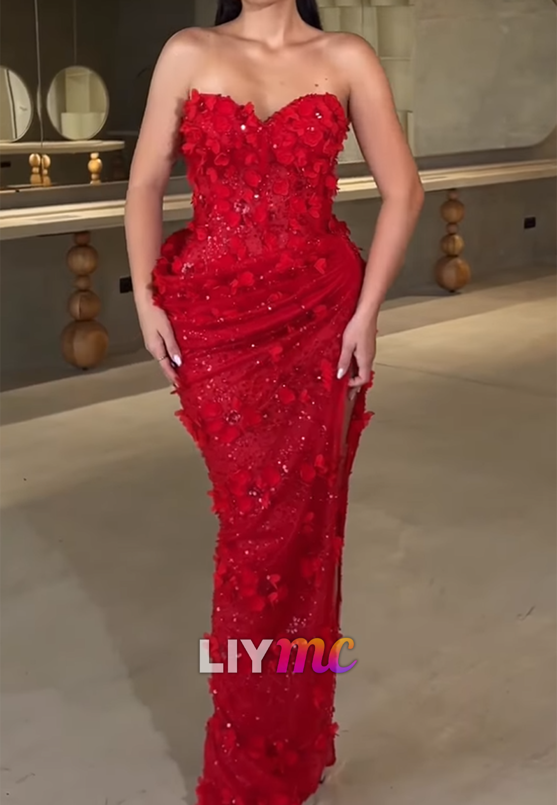 Sweetheart Floral Embellished Sheath Prom Dress