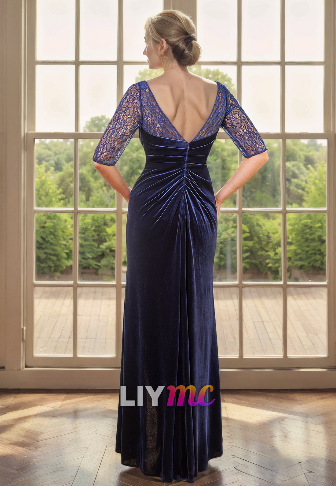 Sweetheart Half Sleeves Appliques Ruched Side Slit Mother of Bride Dress Cocktail