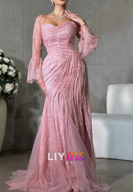 Sweetheart Lace Appliques Ruched Mermaid Evening Dress