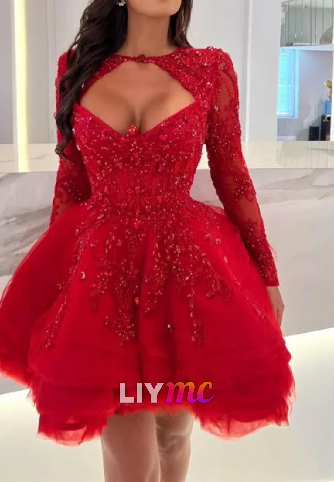 Sweetheart Long Sleeves Appliques A-Line Party Homecoming Dress