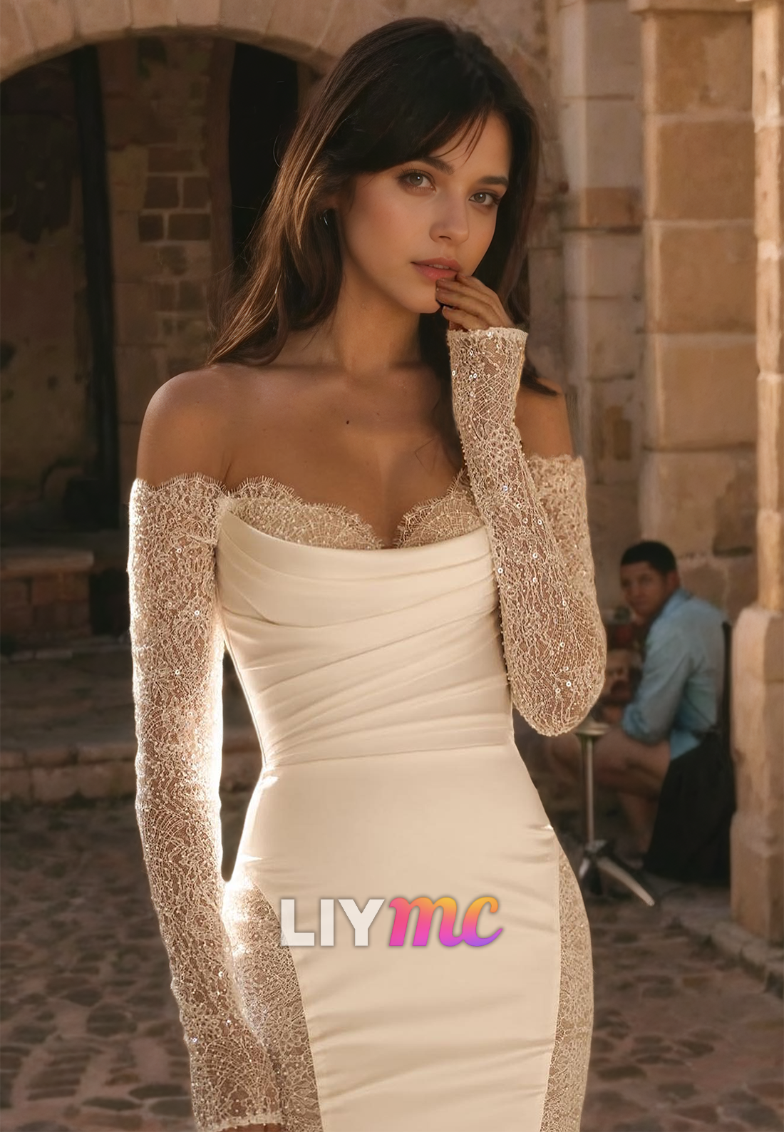 Sweetheart Long Sleeves Appliques Mermaid Wedding Dress