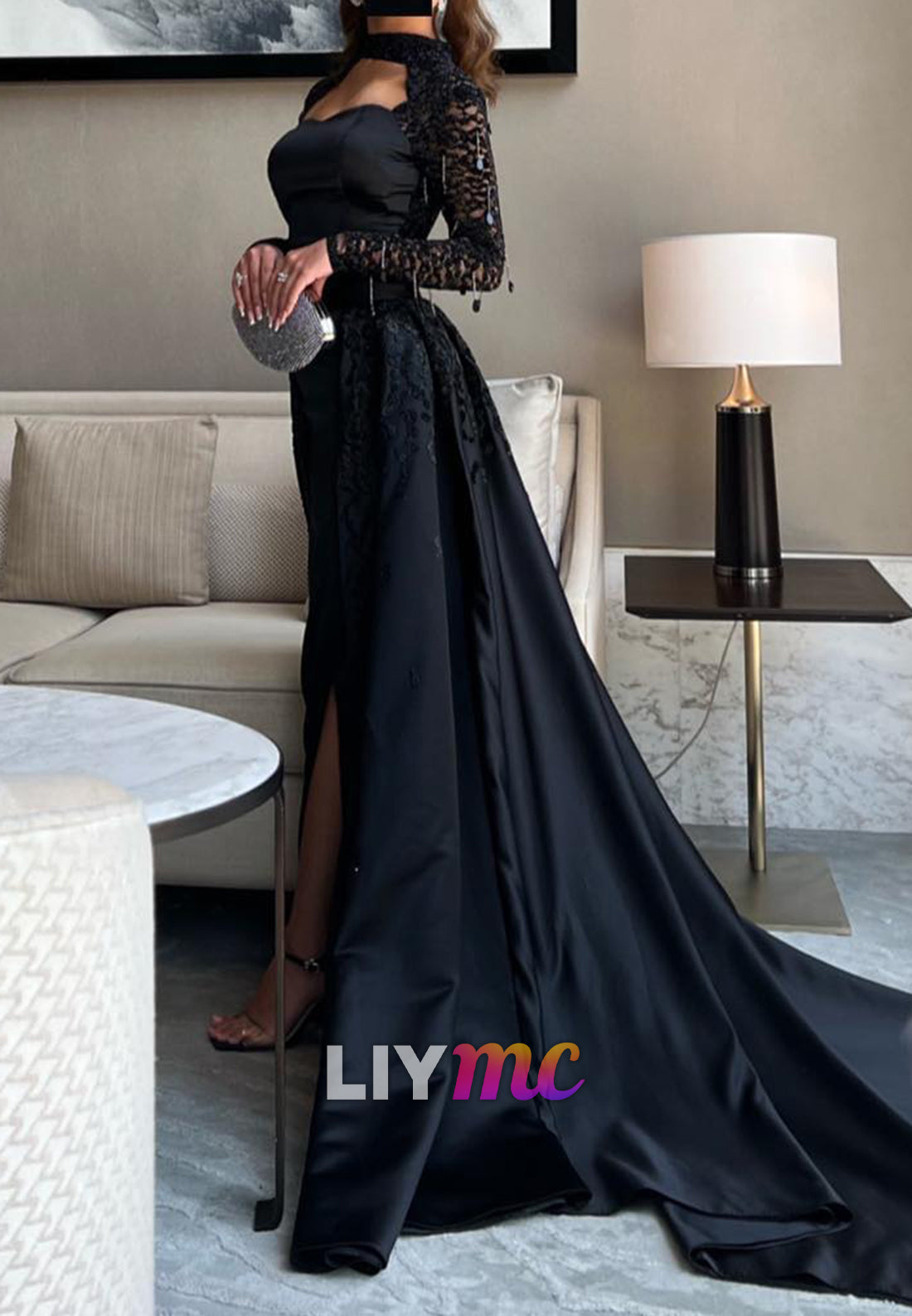 Sweetheart Long Sleeves Appliques Prom Dress Sheath Evening Dress