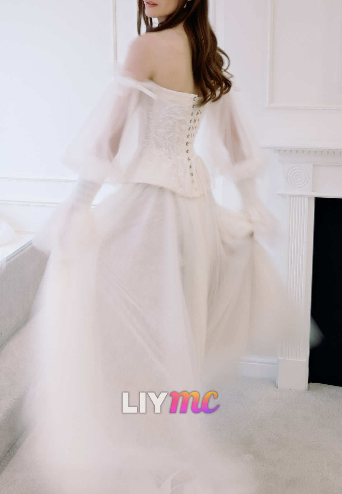 Sweetheart Long Sleeves Appliques Tulle A-Line Wedding Dress