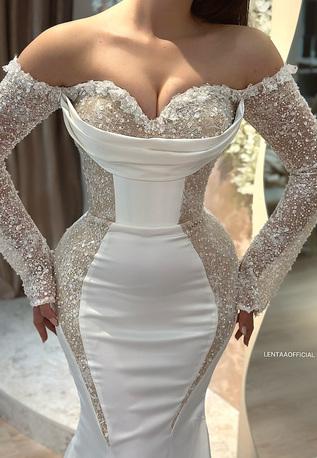 Sweetheart Long Sleeves Beaded Emboridery Mermaid Evening Dress