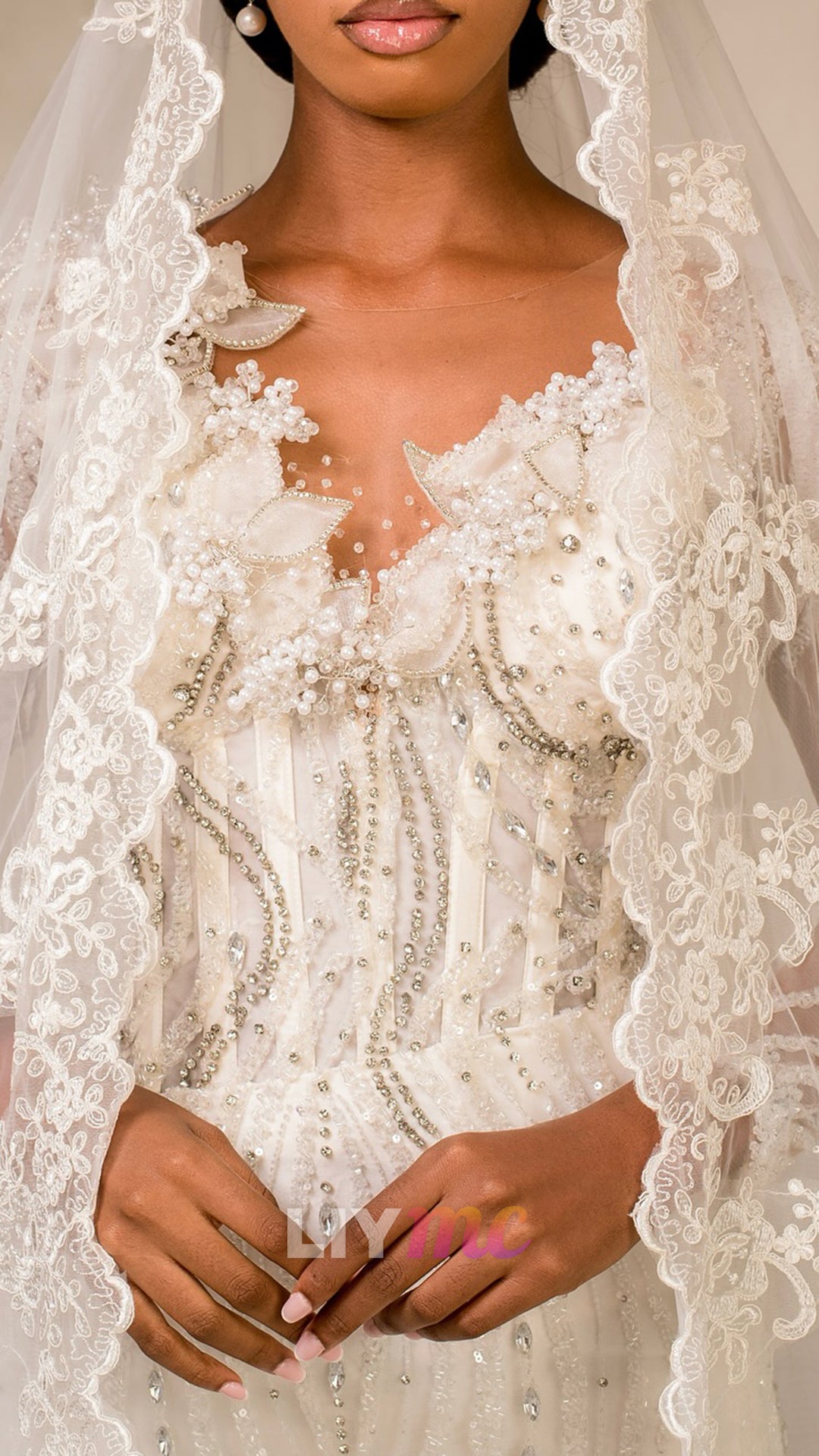 Sweetheart Long Sleeves Beaded Embroidery 3D Floral Mermaid Wedding Dress