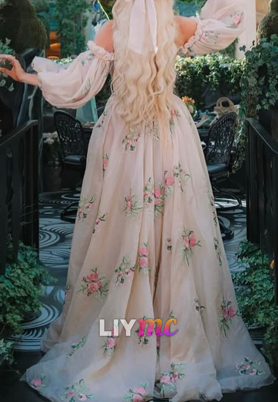 Sweetheart Long Sleeves Floral Printed A-Line Evening Dress