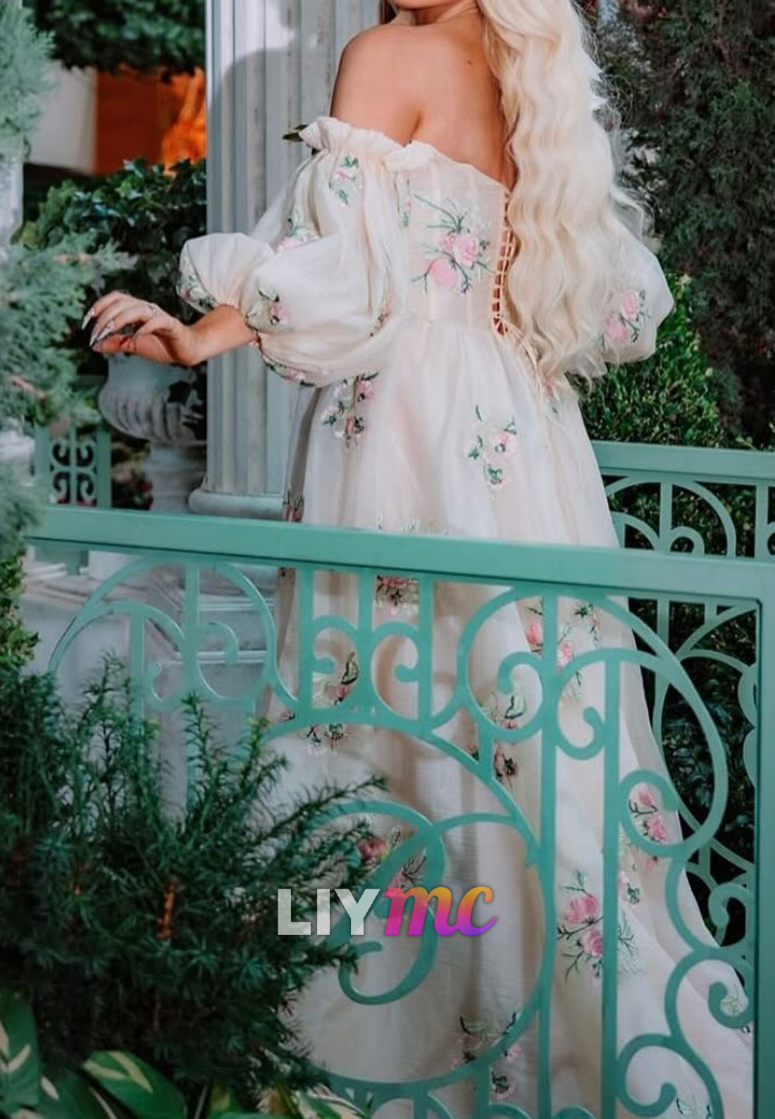 Sweetheart Long Sleeves Floral Printed A-Line Evening Dress