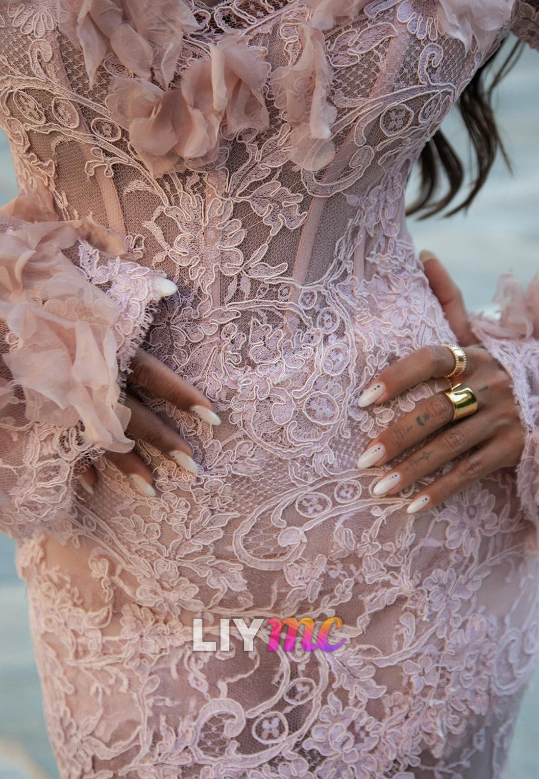 Sweetheart Long Sleeves Lace Appliques Mermaid Evening Dress