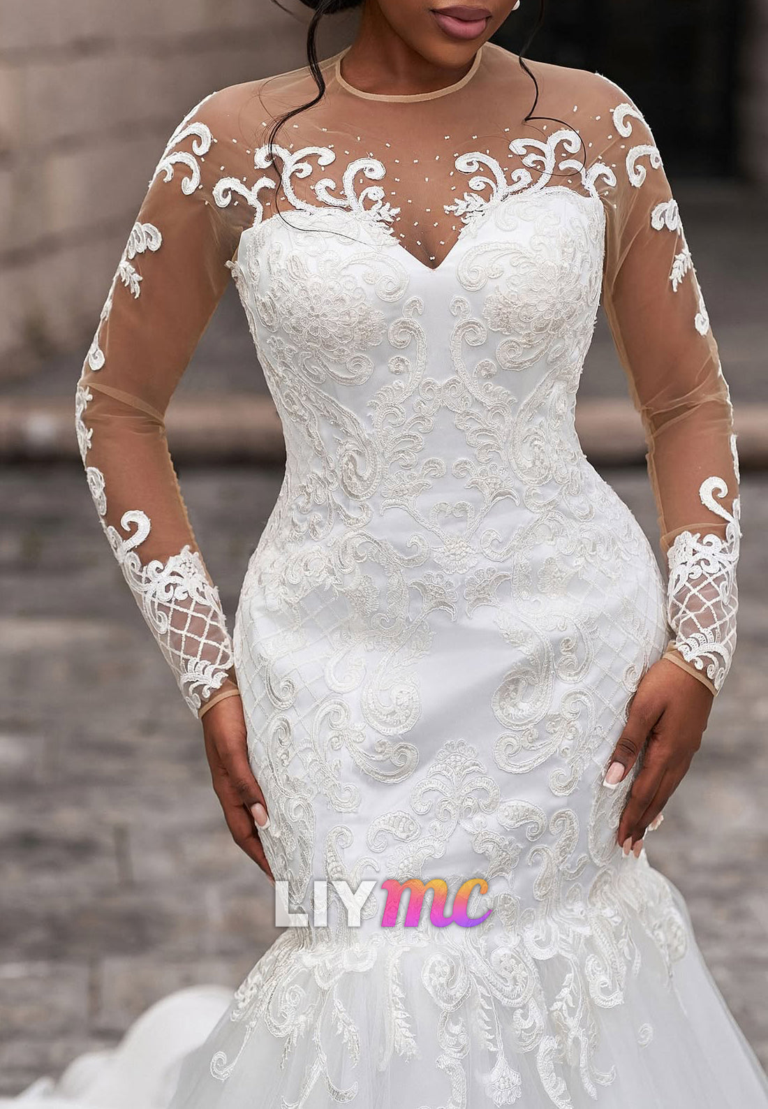 Sweetheart Long Sleeves Lace Appliques Mermaid Wedding Dress