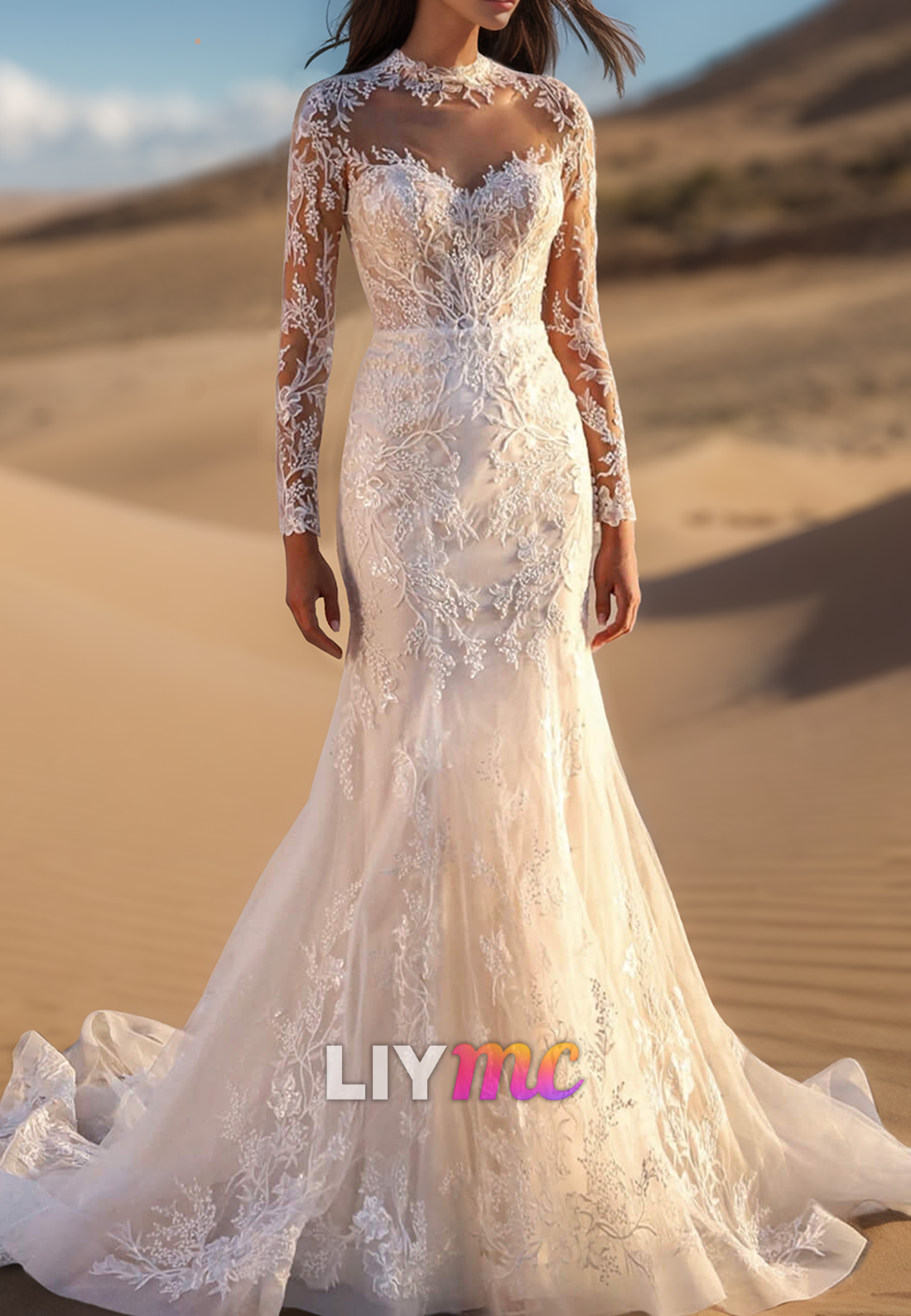 Sweetheart Long Sleeves Lace Appliques Mermaid Wedding Dress