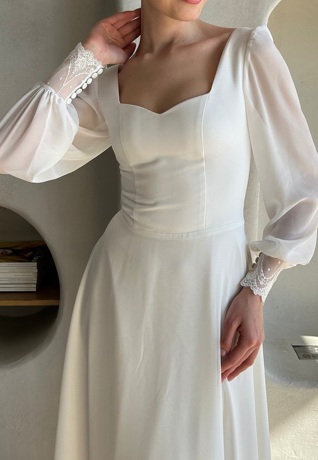 Sweetheart Long Sleeves Sleek A-Line Simple Wedding Dress