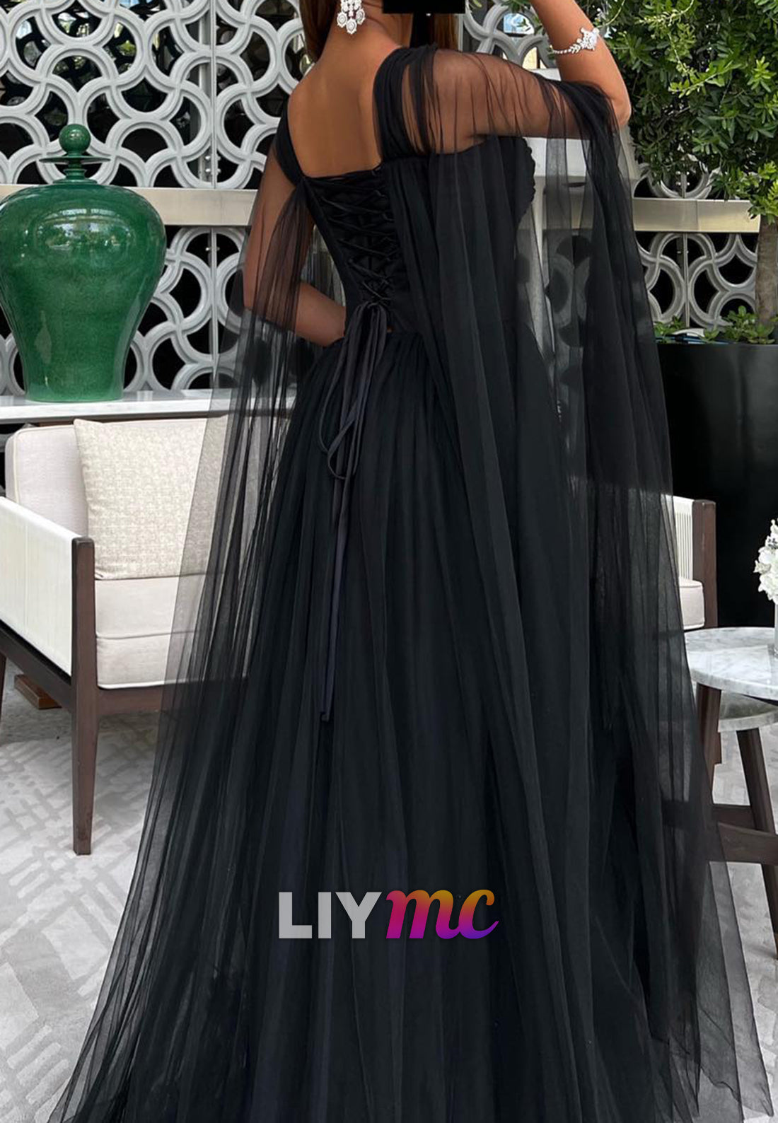 Sweetheart Long Sleeves Tulle A-Line Evening Dress