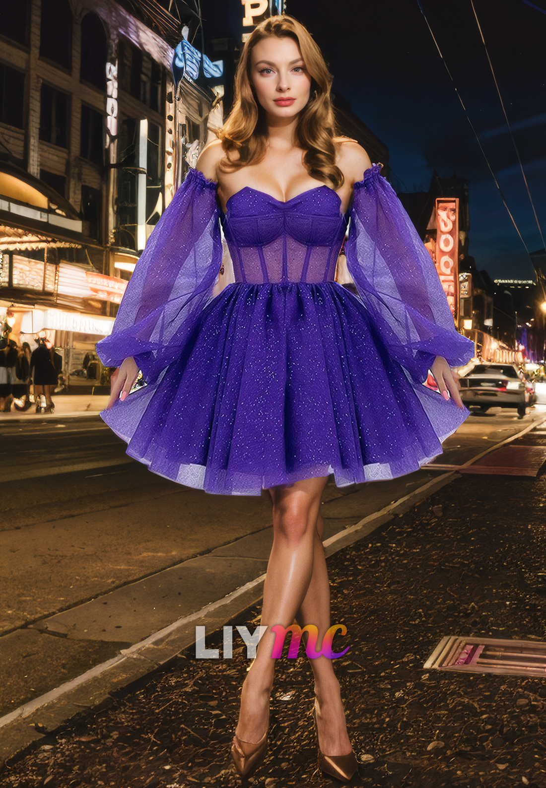 Sweetheart Long Sleeves Tulle Sheer A-Line Short Homecoming Dress