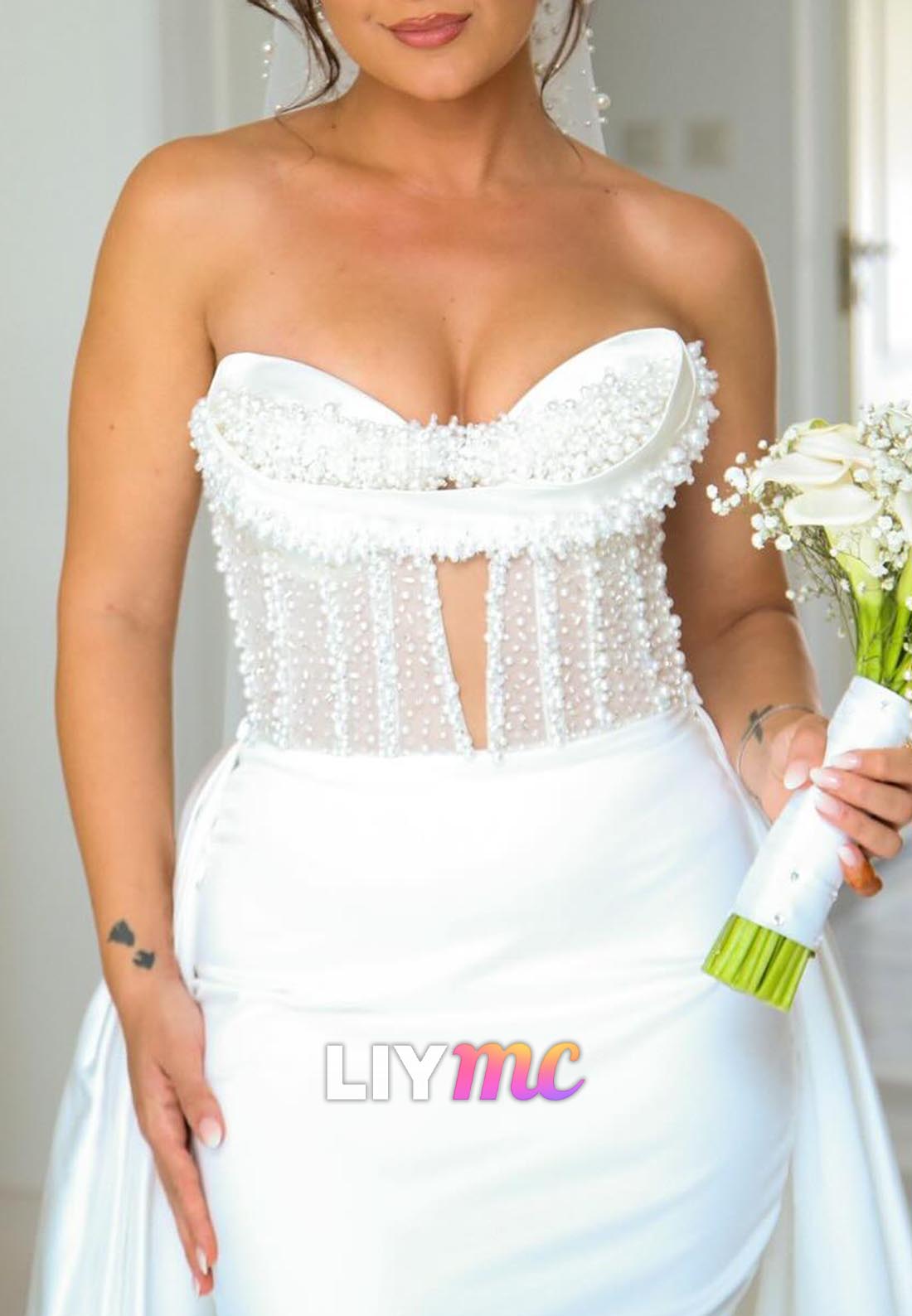 Sweetheart Pearl Sleeveless Mermaid Wedding Dress