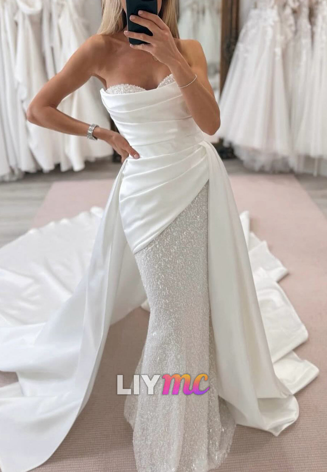 Sweetheart Pleated Beaded Embroidery Mermaid Wedding Dress