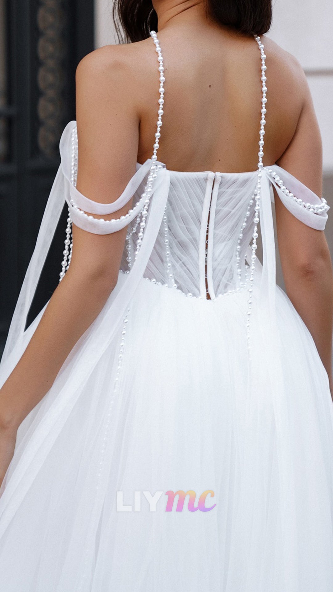 Sweetheart Pleated Pearl Tulle A-Line Wedding Dress