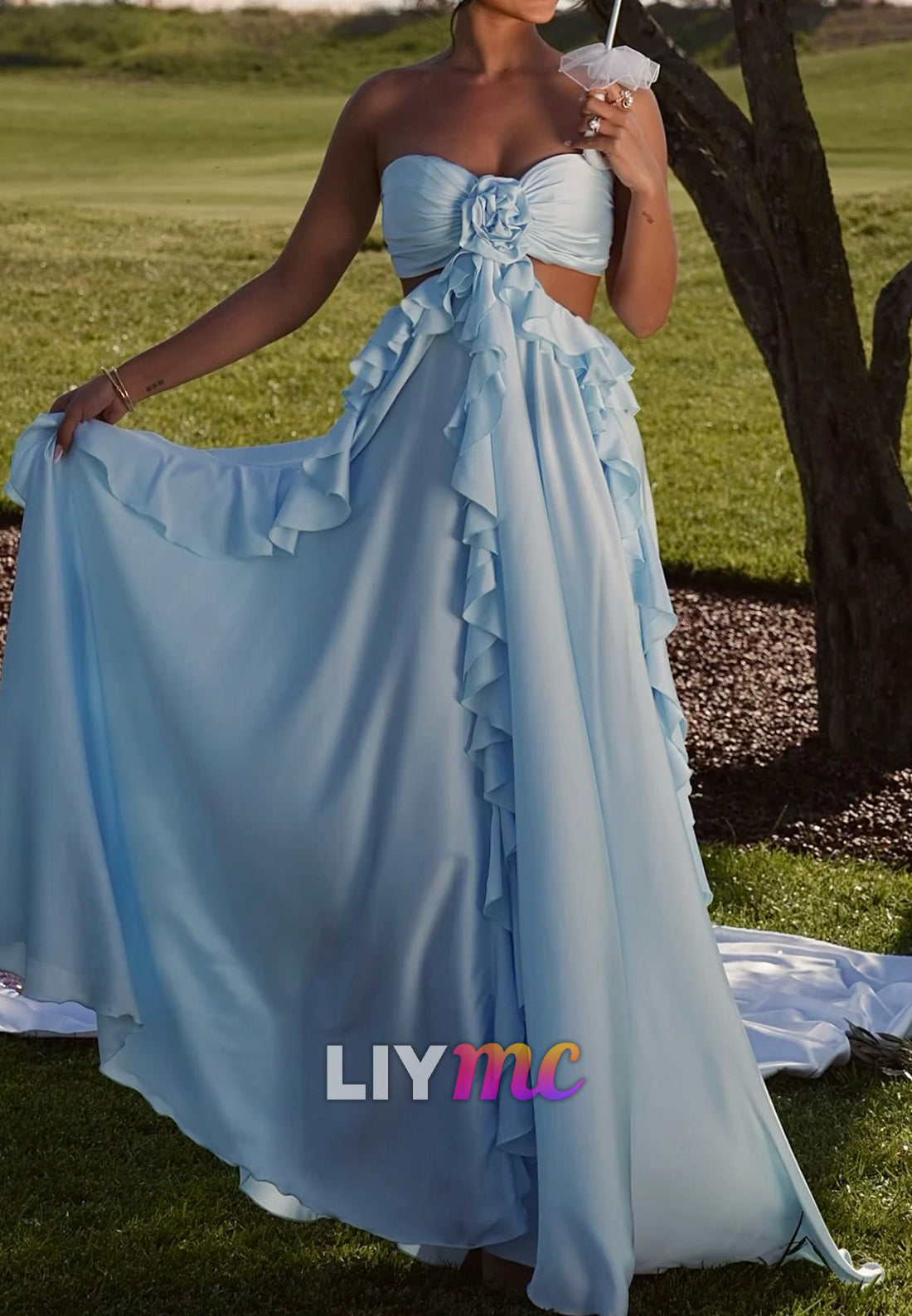 Sweetheart Pleated Ruffles Sleek A-Line Evening Dress