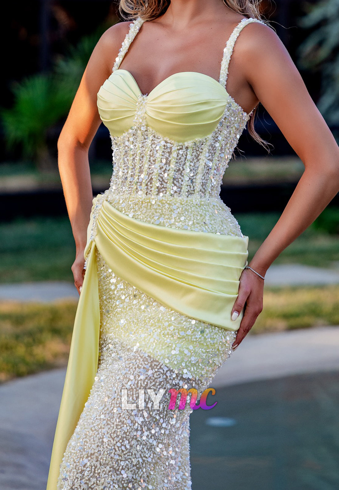 Sweetheart Prom Dress Sequins Straps Mermaid Evening Dress