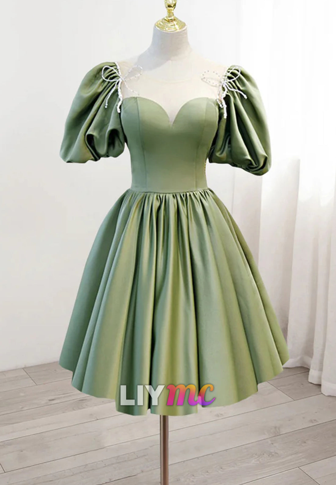 Sweetheart Puff Sleeves Pleated A-Line Party Homecoming Dress