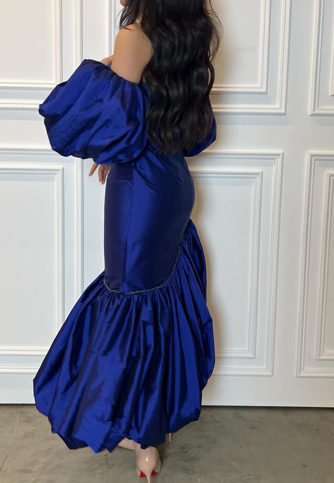 Sweetheart Puff Sleeves Pleated Mermaid Formal Dresss
