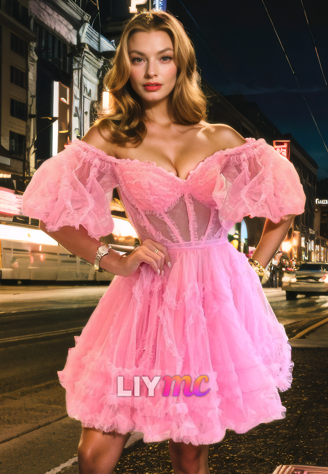 Sweetheart Puff Sleeves Pleated Sheer A-Line Short Homecoming Dress