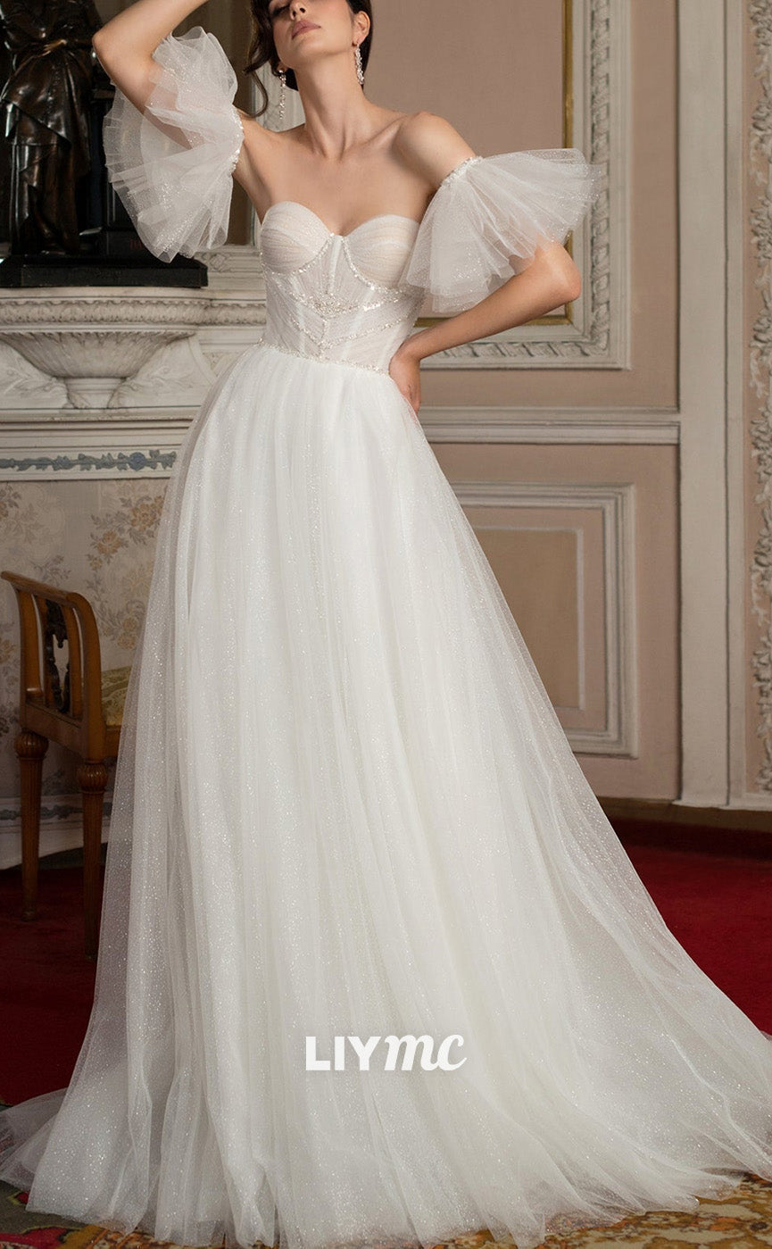 LW900 - Sweetheart Puff Sleeves Tulle Ball Gown Wedding Dress