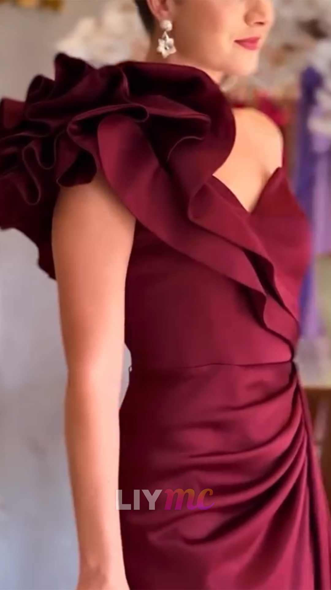 Sweetheart Ruffled Side Slit Sheath Evening Dress