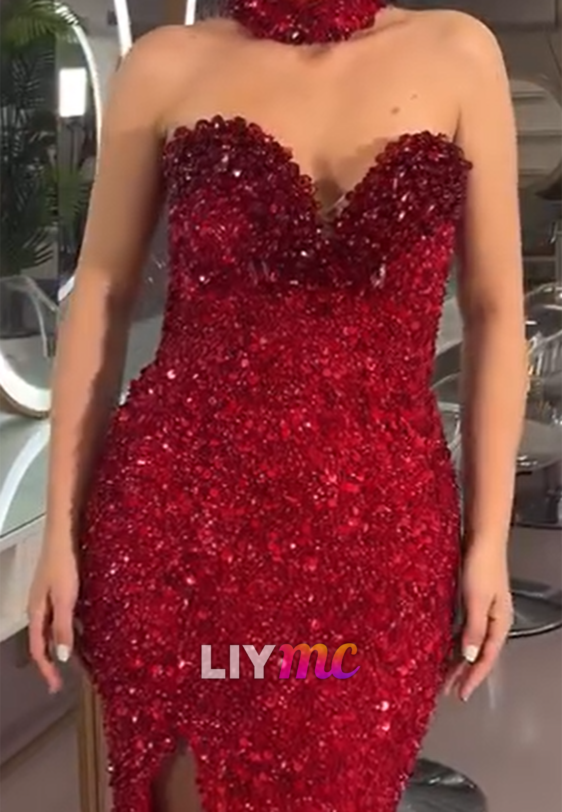 Sweetheart Sequins Sparkly Beaded Sheath Prom Dress