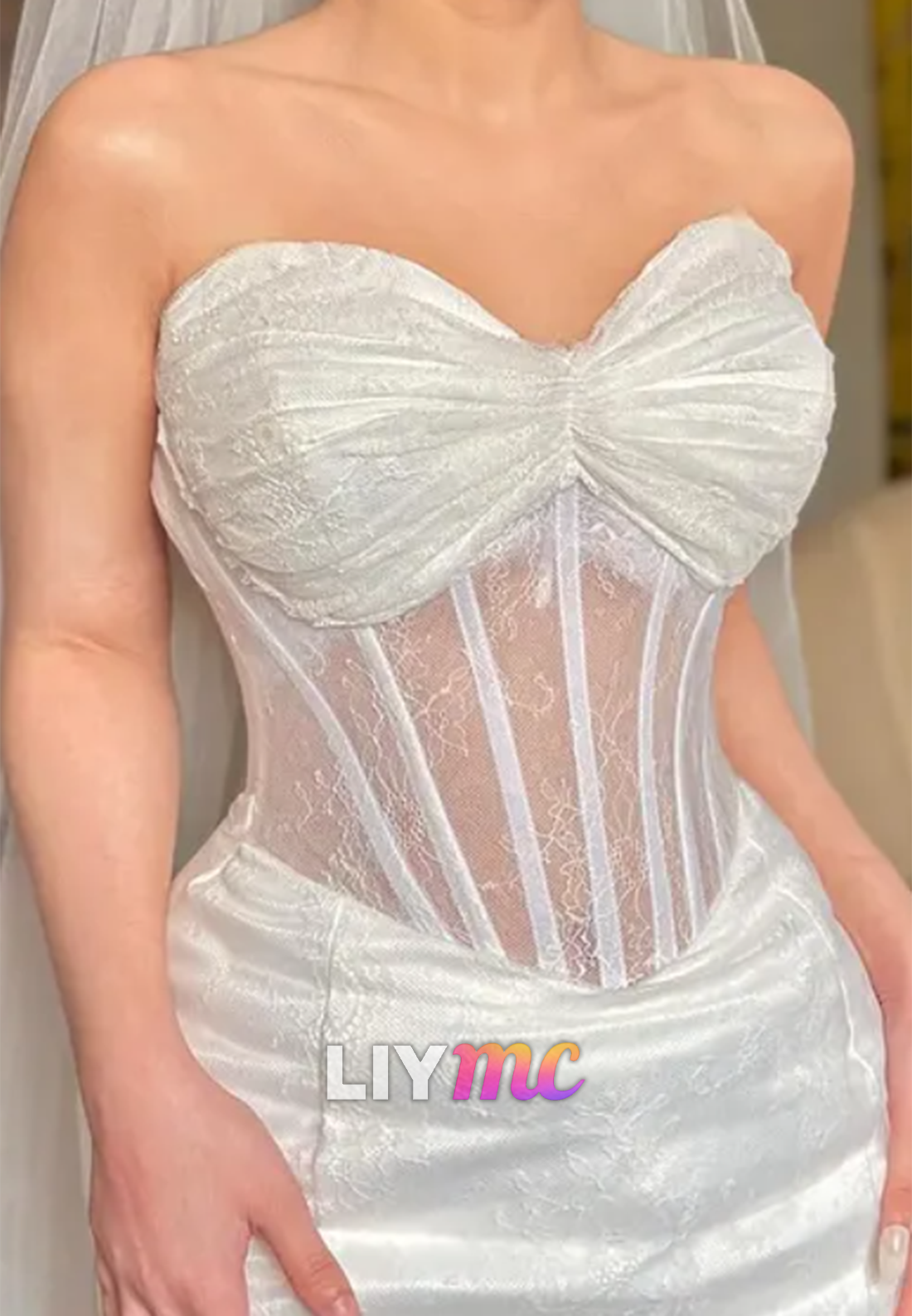 Sweetheart Sheer Lace Appliques Mermaid Wedding Dress