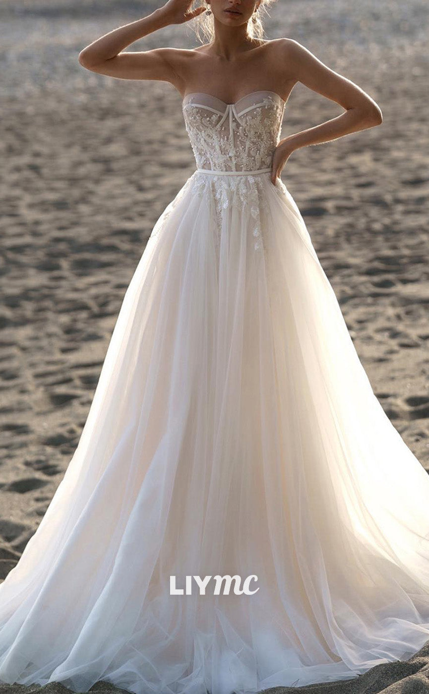 LW855 - Sweetheart Sleeveless Appliques A-Line Tiered Beach Wedding Dr Liymc LW855 - Sweetheart Sleeveless Appliques A-Line Tiered Beach Wedding Dr Liymc