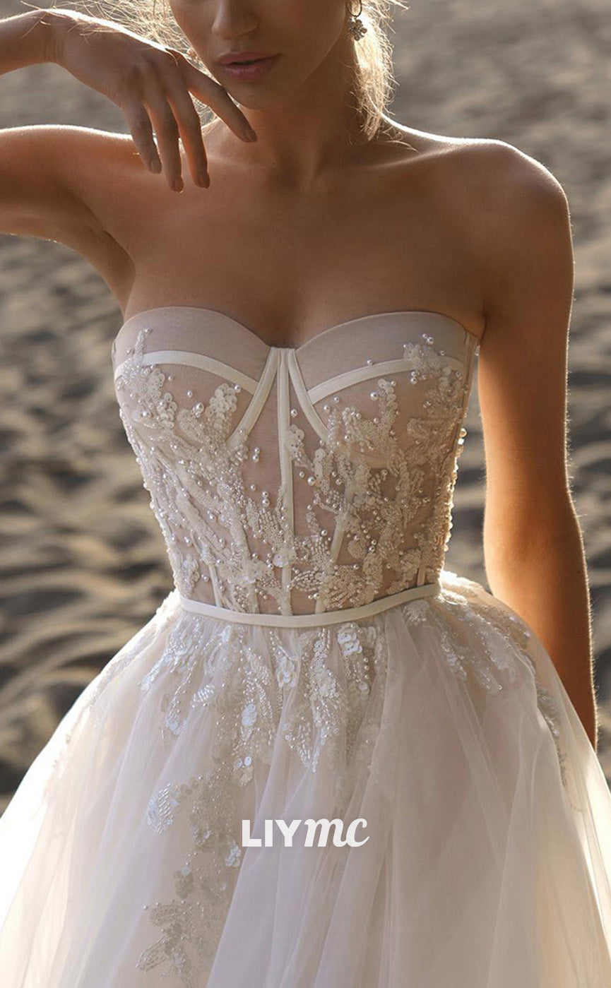 LW855 - Sweetheart Sleeveless Appliques A-Line Tiered Beach Wedding Dress