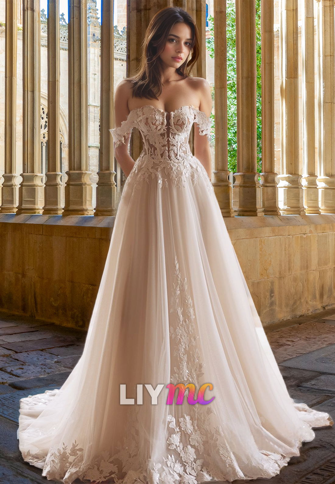 Sweetheart Sleeveless Appliques A-Line Wedding Dress