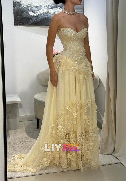 Sweetheart Sleeveless Appliques Pleated A-Line Prom Dress