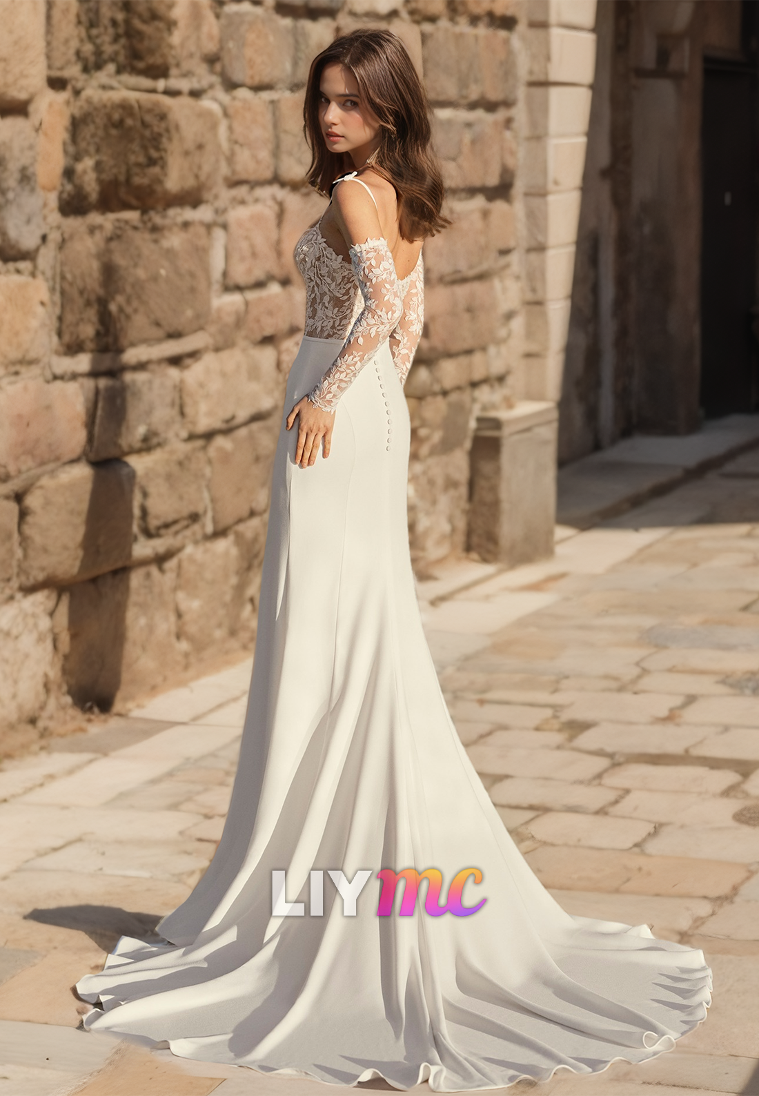 Sweetheart Sleeveless Appliques Sleek Mermaid Beach Wedding Dress