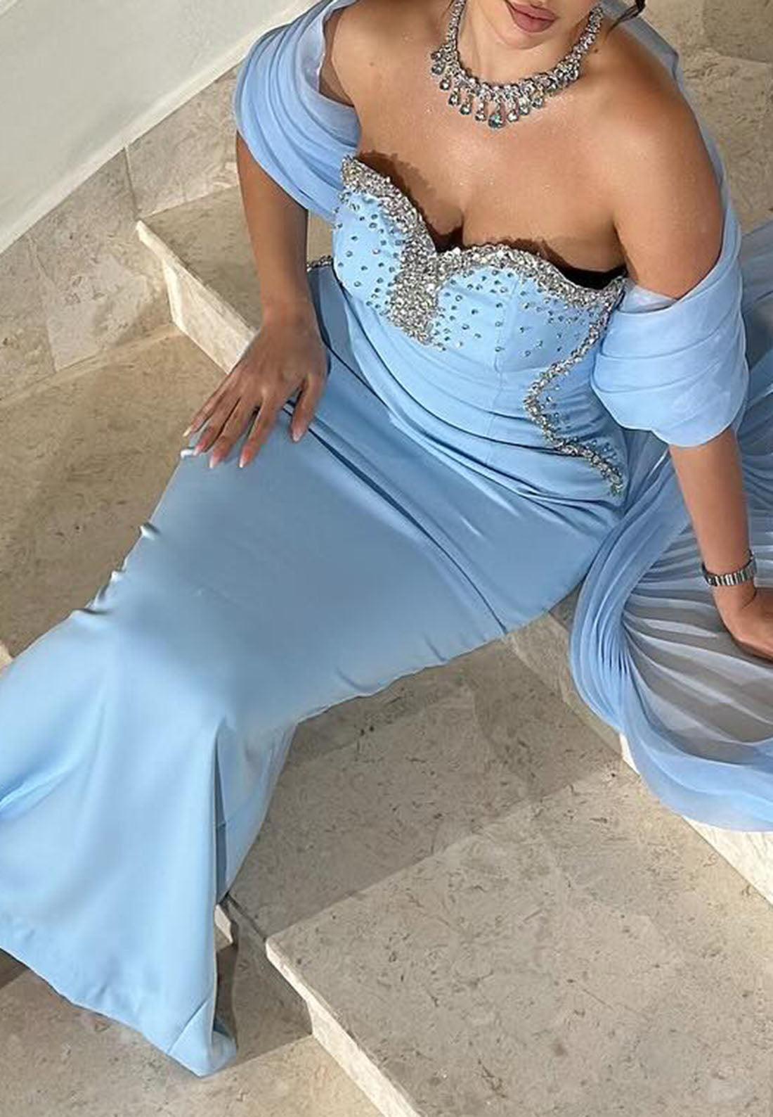 Sweetheart Sleeveless Beaded 3D Floral Sheath Evening Dress