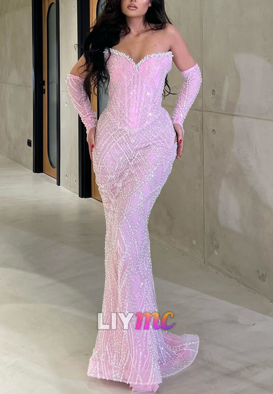 Sweetheart Sleeveless Beaded Embroidery Mermaid Prom Dress