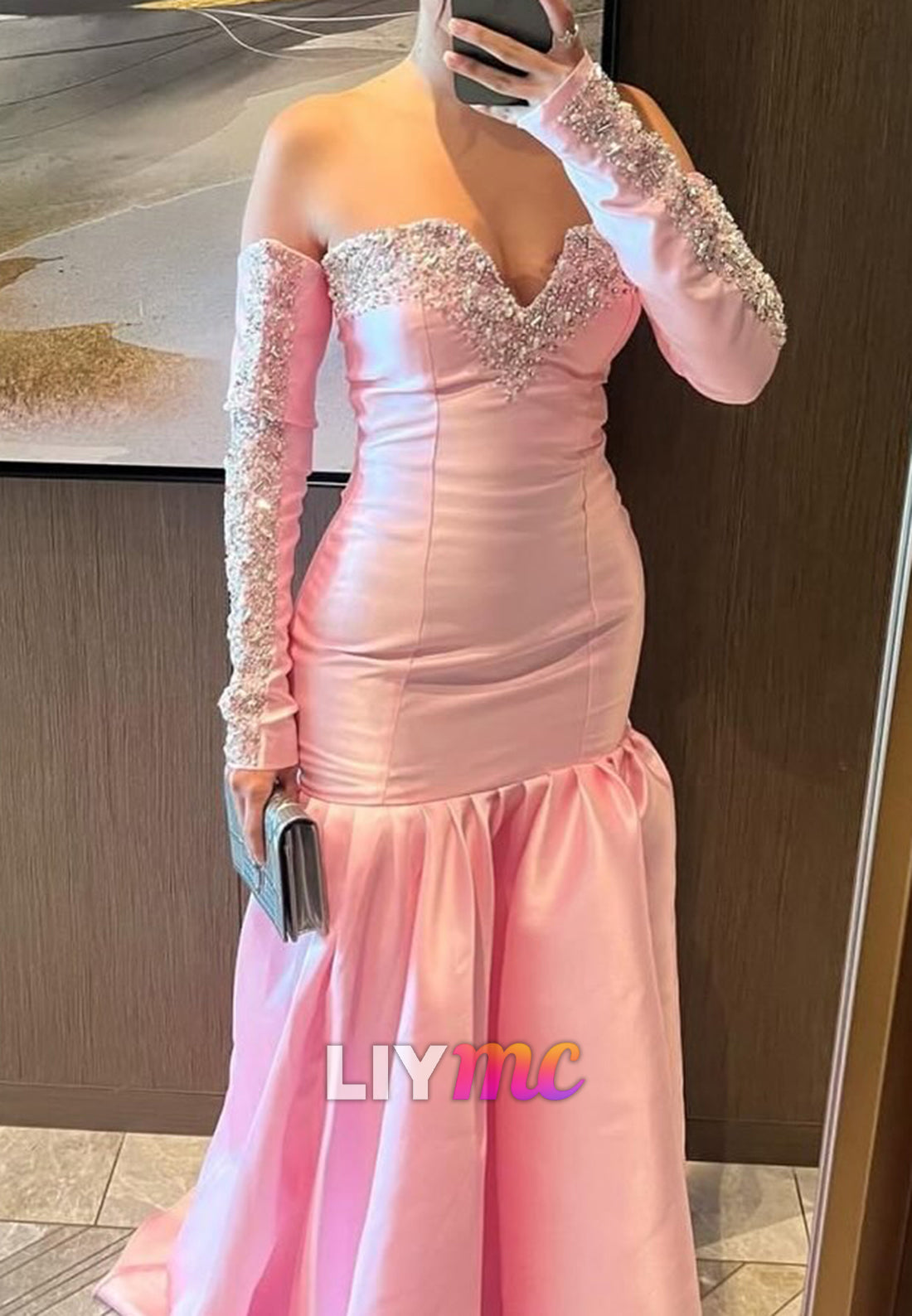 Sweetheart Sleeveless Beaded Pleated Mermaid Evening Dress