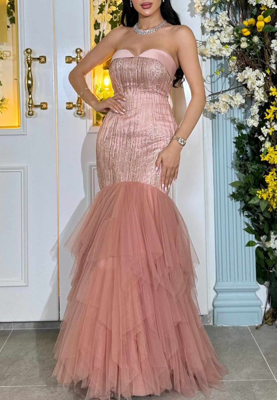 Sweetheart Sleeveless Beaded Tulle Mermaid Evening Dress
