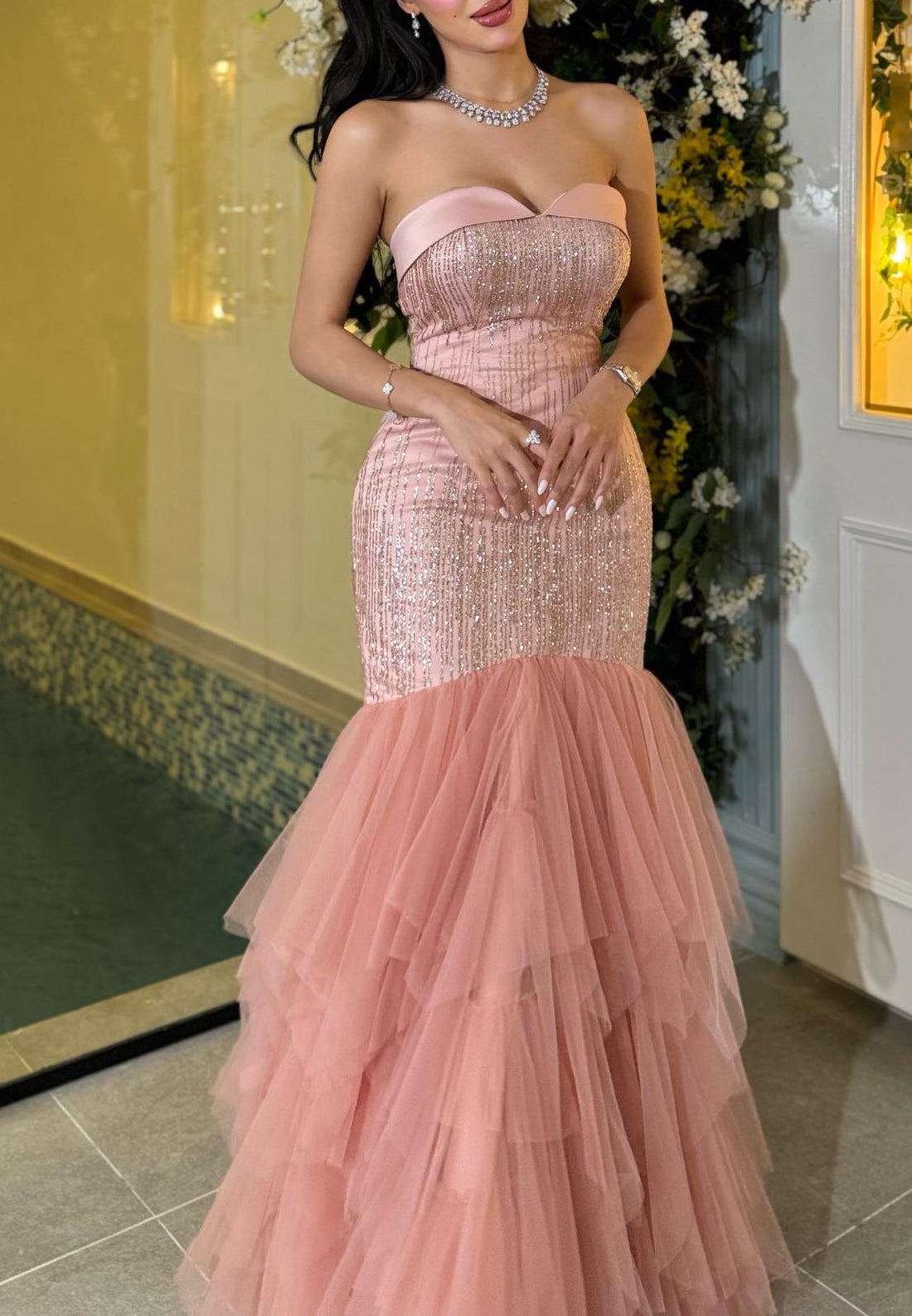 Sweetheart Sleeveless Beaded Tulle Mermaid Evening Dress