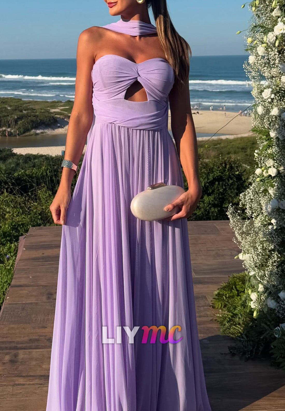 Sweetheart Sleeveless Chiffon Pleated A-Line Wedding Guest Dress