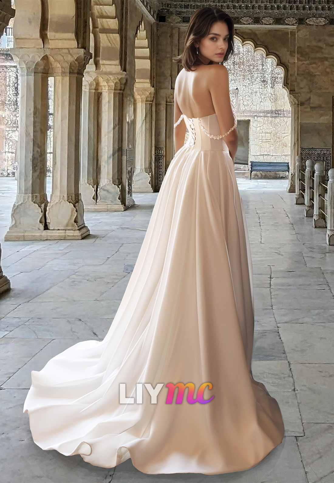 Sweetheart Sleeveless Corset Removable Train Wedding Dress