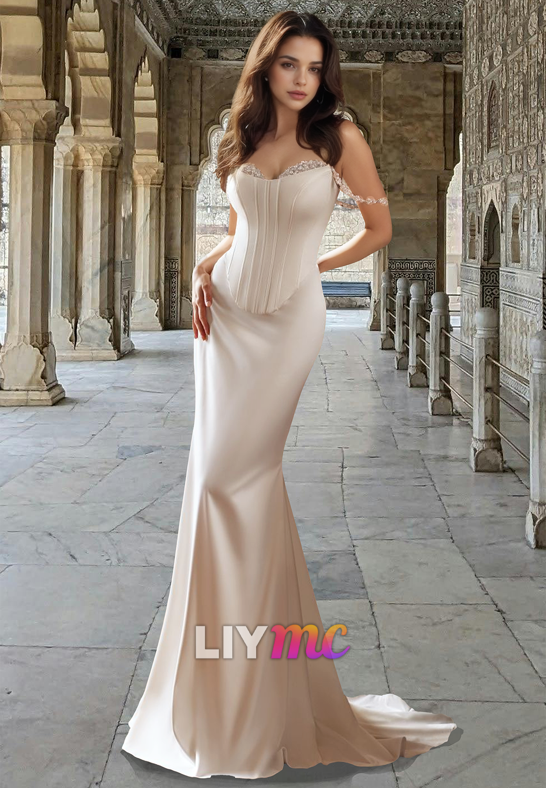 Sweetheart Sleeveless Corset Removable Train Wedding Dress