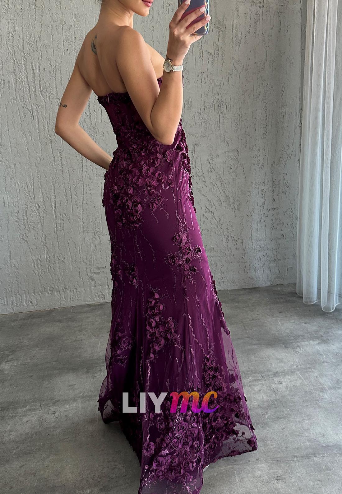 Sweetheart Sleeveless Floral Appliqeus Mermaid Prom Dress